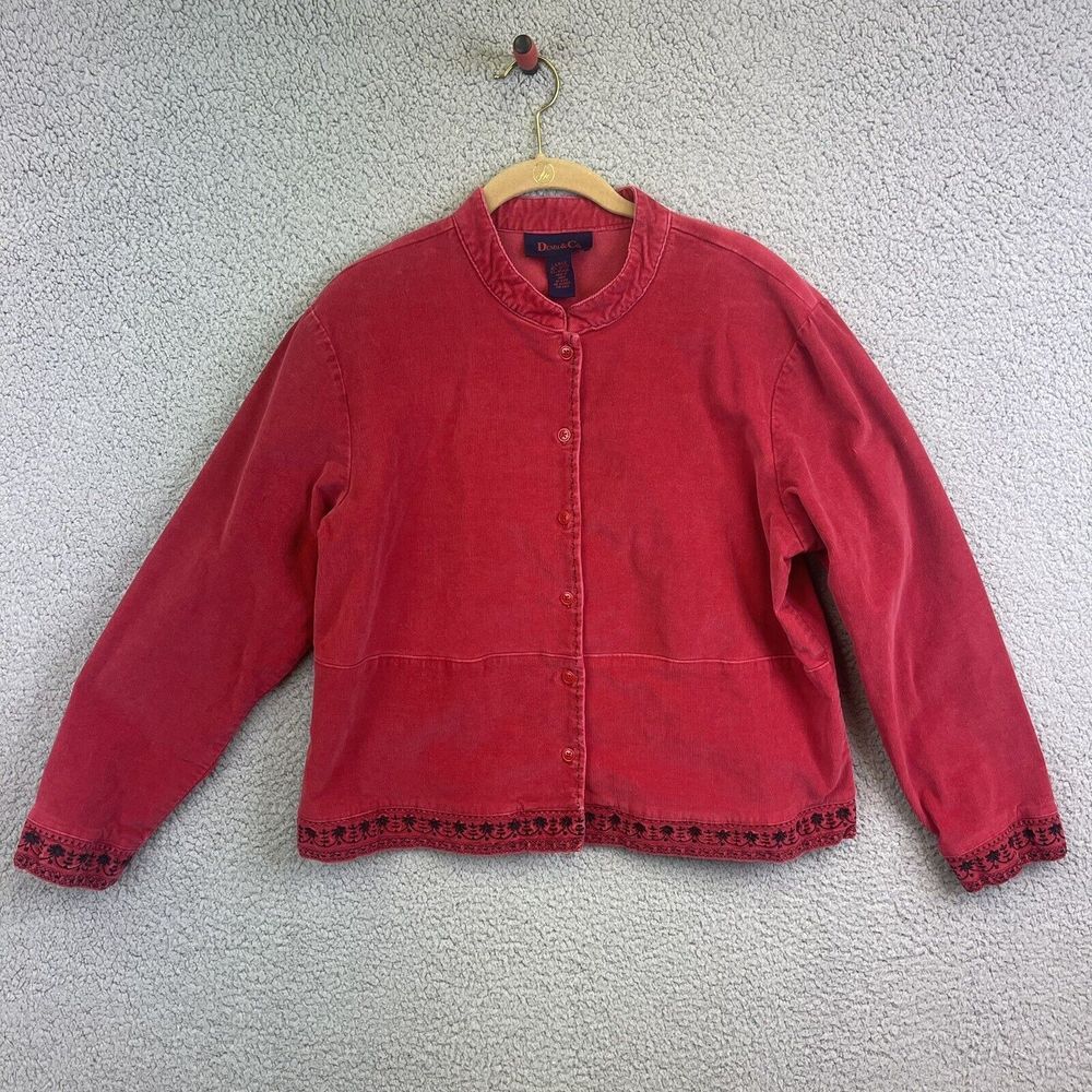 Denim &Co Womens Soft Corduroy Jacket Size Large Red